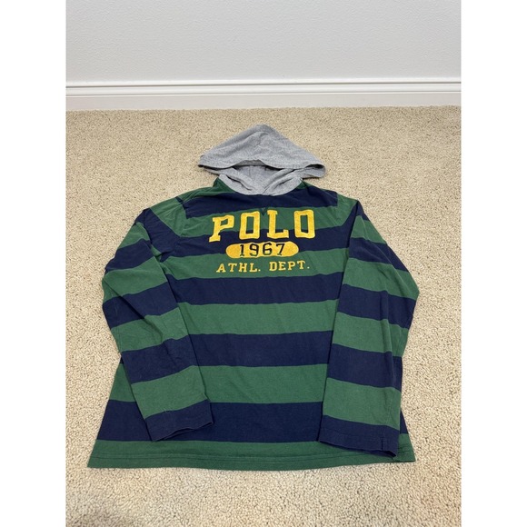 Polo Ralph Lauren Other - Polo Ralph Lauren Hoodie Boys XL 18-20 Green Navy Stripe Pullover Graphic